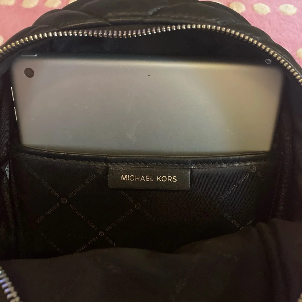 Michael Kors Vegan Leather Quilted Black Abbey Backpack Purse Butter Soft Shine